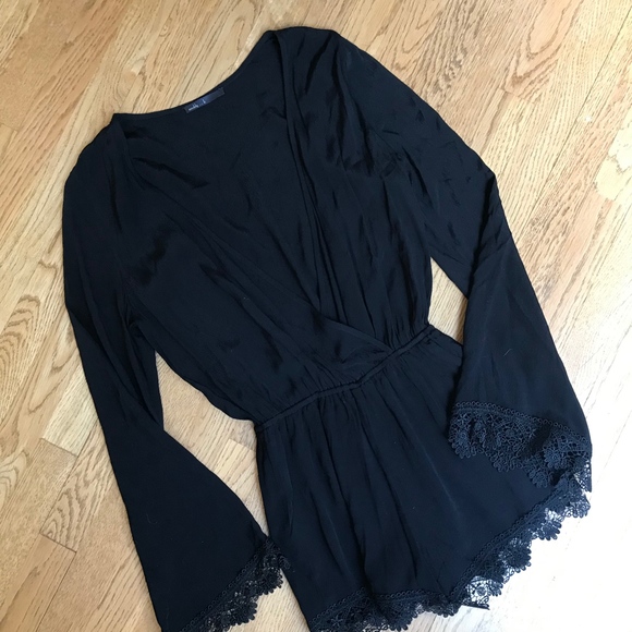 Maddy M Pants - Maddy M Crochet Trim Romper Black